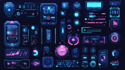Poster - Set of Circle Abstract Digital Technology UI Futuristic HUD Virtual Interface Elements Sci- Fi Modern User For Graphic Motion, Theme Technology, Game Control,  Elements of Background Hi-tech or Design