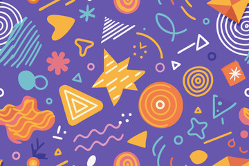 Wall Mural - unique hand-drawn doodle pattern with abstract and whimsical seamless design.