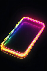 Poster - A glowing smartphone with a vibrant neon outline against a dark background.