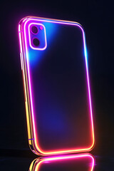 Poster - A glowing smartphone with vibrant neon outlines against a dark background.