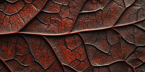 Wall Mural - Close up view showcasing the intricate veins of a leaf, highlighting the detailed patterns and textures that reveal the unique beauty found in nature s design of a leaf.