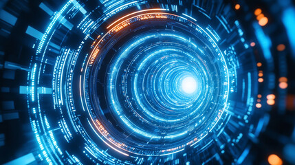 Poster - Modern Abstract technology concept communication circle digital circuits on blue background and arrow innovation hi tech future design background,vector illustration