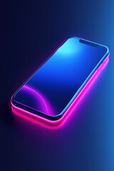 Poster - A sleek smartphone illuminated with vibrant blue and pink neon lights on a dark background.