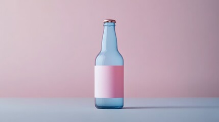 Aufkleber - A simple and modern blue beer bottle with a blank label, photographed against a grey background, offering a sleek and minimalistic look