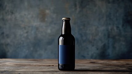 Aufkleber - A simple and modern blue beer bottle with a blank label, photographed against a grey background, offering a sleek and minimalistic look