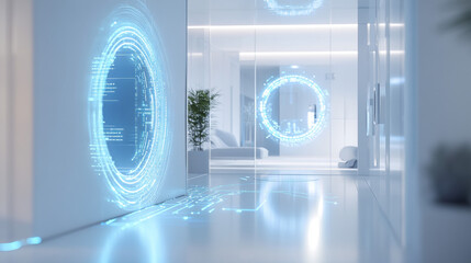 Poster - Abstract HUD portals teleports Circle Digital Circuit Concept Light Circle Network Blue Digital hi-tech Background Futuristic Modern.vector illustration.