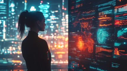 Poster - abstract technology ui futuristic concept hud interface hologram elements of digital data chart, communication, computing and circle percent vitality innovation on hi tech future design background