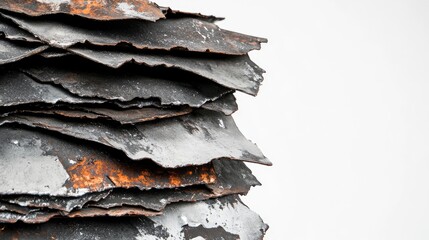 Aufkleber - A stack of scrap metal with jagged edges, captured on a white background, highlighting the industrial texture and harshness of the metal