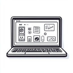 Poster - Illustration of a laptop displaying various application icons and graphs in a modern, minimalistic design.