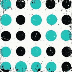 Poster - A vibrant pattern featuring black and teal circles on a distressed white background, creating a playful design.