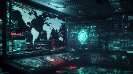 Poster - abstract global digital technology ui futuristic concept world Global map hud interface hologram innovation on hi tech future design background.