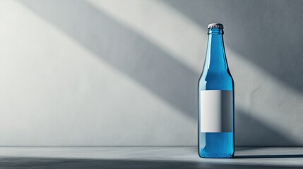 Aufkleber - A stylish blue glass beer bottle mockup with a blank label, highlighted on a grey background, ideal for branding and product design presentations