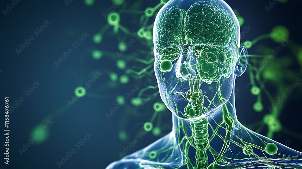 3D representation of the human lymphatic system with nodes and vessels ...