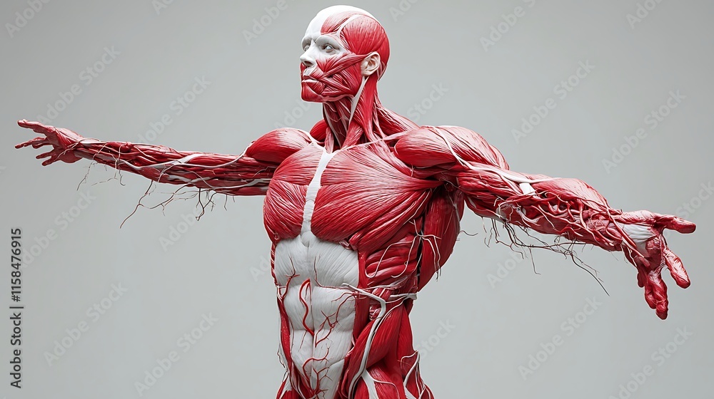 Realistic 3D model of human muscles with muscle fibers and blood ...