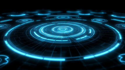 Poster - Abstract Circle Digital Circuit Concept Light Circle Network Connection Blue Digital Copy Space for Text Wallpaper Background Futuristic Modern.