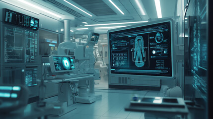Poster - Abstract health medical science Healthcare plus digital technology concept modern medical technology,Treatment,medicine on hi tech future blue background. for template, web design or presentation.
