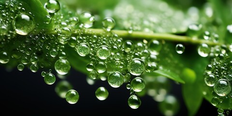 Wall Mural - water drops on green leaf