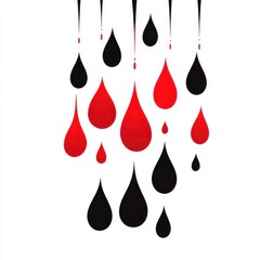 Poster - Abstract illustration of red and black drops resembling blood, creating a striking contrast against a white background.