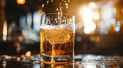 Poster - Bartender pouring beer into glass in pub, creating refreshing bubbles and foam