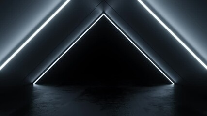 Poster - Illuminated Triangular Space with LED Lights 3d looping render animation