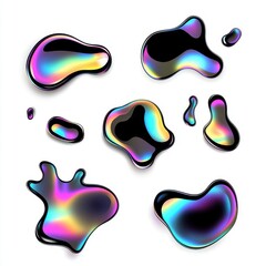 Poster - Abstract colorful liquid blobs with a glossy surface set against a clean white background.