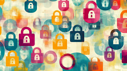 Wall Mural - abstract global dot network circle digital cyber security padlock connection and communication futuristic on blue background.