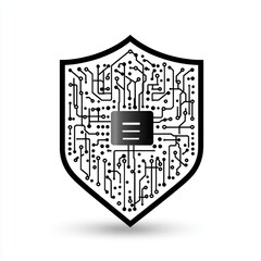 Poster - A digital shield symbolizing cybersecurity, featuring intricate circuit patterns.