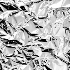 Poster - Close-up of crumpled silver aluminum foil creating a textured and reflective surface.