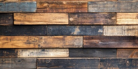 Wall Mural - Wood texture background showcases a stack of old wooden panels, highlighting the natural wood texture and its unique patterns. This vintage style wood texture background is perfect for various