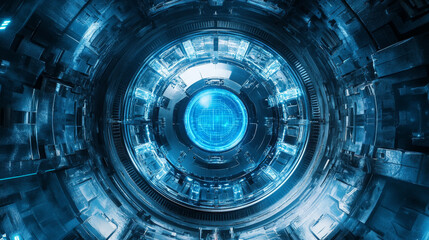 Poster - Abstract cyber security padlock Technology Futuristic Concept Atomic Atom Communication On a modern blue background