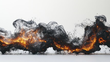 Poster - Smoldering coals with glowing embers and subtle heat waves, captured in close-up against a plain white backdrop, evoking warmth and energy