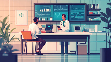 Poster - Abstract, phone and doctor concept. Online Doctor. Telemedical. Telecommunication. in the treatment of disease medical online consultation modern treatment On a blue and black background, modern