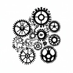 Poster - A collection of intricate black gears, showcasing a blend of shapes and sizes, symbolizing engineering and mechanics.