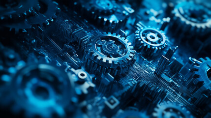 Poster - Abstract gear cogs digital concept technology industry construction icon blue futuristic abstract background.