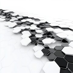 Poster - A visually striking pattern of black and white hexagons creating a dynamic contrast on a smooth surface.