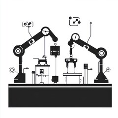Poster - Illustration of robotic arms in a modern manufacturing setup, showcasing automation and technology.