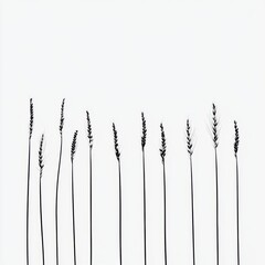 Poster - Delicate black silhouettes of grass blades against a soft white background, creating a serene minimalistic composition.