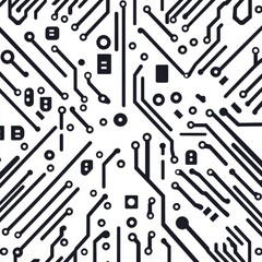 Poster - Abstract black and white circuit board design with intricate patterns and lines.