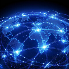 Wall Mural - globe interconnected with glowing networks,circuit boards,global technology and digital networks,ear