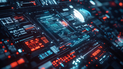 Poster - abstract technology ui futuristic concept hud interface hologram elements of digital data chart, communication, computing,human body digital health care ; health future design on hi tech background.