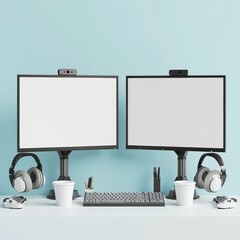 Poster - A modern dual-monitor workspace featuring sleek design and minimalist aesthetics.