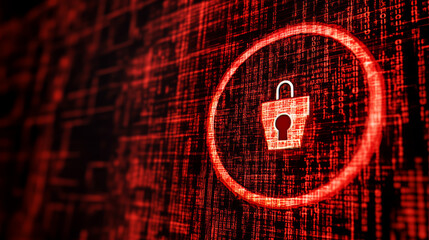 Poster - abstract circle signal Or are warned that it has been hacked by viruses, malware or hackers on a red digital background.