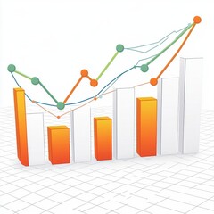 Poster - Dynamic 3D financial chart showcasing growth trends with vibrant orange, green, and blue accents.