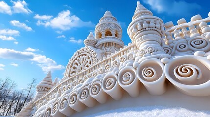 Poster - Intricate Ice Sculpture at Winter Festival, a stunning display of artistry, showcasing detailed craftsmanship and shimmering beauty in a festive setting.