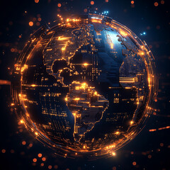 Wall Mural - globe interconnected with glowing networks,circuit boards,global technology and digital networks,ear