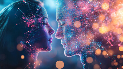 Poster - concept digital world connection and communication On red background