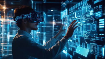 Poster - 	
abstract technology ui futuristic concept circuit board high computer digital hud interface hologram elements of digital data chart, computing innovation on hi tech future design background