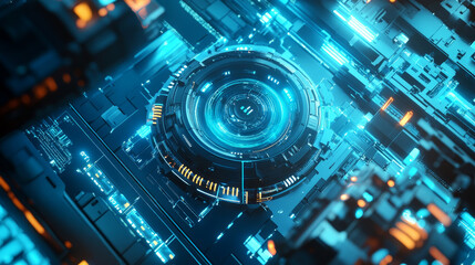 Poster - abstract circle digital cyber security hud interface padlock connection and communication futuristic on blue background.