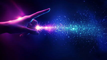 Poster - Abstract background digital concept hand is pointing speed light On a blue-purple background