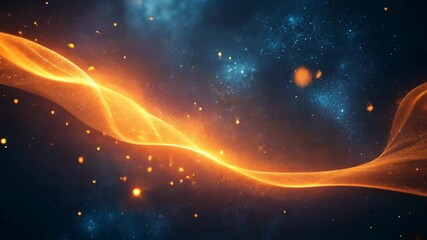 Poster - Vibrant abstract swirl of orange light in a dark cosmic background with glowing particles